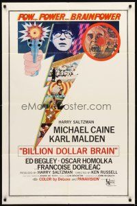 3g081 BILLION DOLLAR BRAIN 1sh '67 Michael Caine, Karl Malden, Ken Russell, Caine vs. Brain!