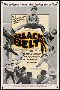3g083 BLACK BELT 1sh '73 kung fu action, superstars of martial arts!