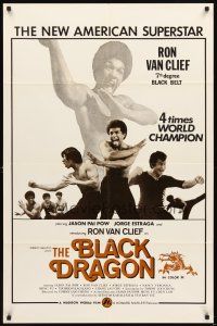 3g085 BLACK DRAGON 1sh '74 Ron Von Clief, 7th degree Black Belt, martial arts action!