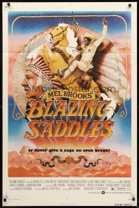 3g094 BLAZING SADDLES 1sh '74 classic Mel Brooks western, art of Cleavon Little by John Alvin!