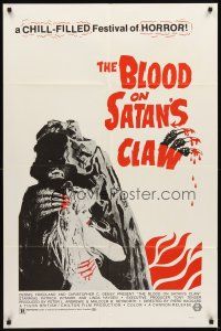 3g099 BLOOD ON SATAN'S CLAW 1sh '71 cool artwork of demon & sexy near-naked girl!
