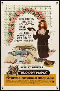 3g101 BLOODY MAMA 1sh '70 Roger Corman, AIP, crazy Shelley Winters w/Bible and tommy gun!