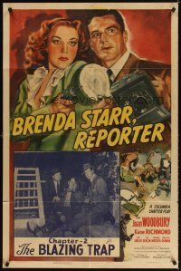 3g117 BRENDA STARR REPORTER style A chapter 2 1sh '46 cool art of Joan Woodbury with gun, serial!