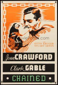 3g147 CHAINED leader press 1sh '34 great romantic close up art of Clark Gable with Joan Crawford!