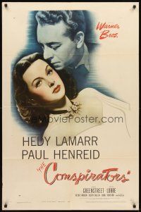3g168 CONSPIRATORS 1sh '44 freedom fighter Paul Henreid nuzzles the hair of sexy Hedy Lamarr!