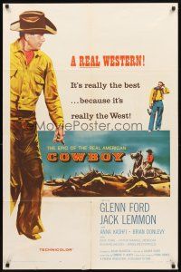 3g172 COWBOY 1sh '58 Glenn Ford & Jack Lemmon in a western movie that has no corn or cliches!