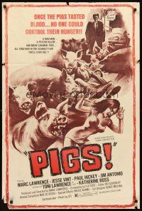 3g179 DADDY'S DEADLY DARLING 1sh '72 art of wacky killer PIGS, no one could control their hunger!!
