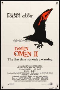 3g180 DAMIEN OMEN II style A 1sh '78 cool art of demonic crow, the first time was only a warning!