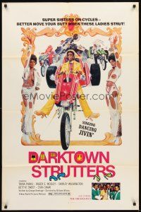 3g184 DARKTOWN STRUTTERS 1sh '76 super sisters on cycles, better move your butt when they strut!