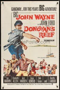 3g210 DONOVAN'S REEF 1sh '63 John Ford, great art of punching sailor John Wayne & Lee Marvin!