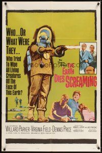 3g216 EARTH DIES SCREAMING 1sh '64 Terence Fisher sci-fi, wacky monster, who or what were they?