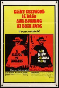 3g242 FISTFUL OF DOLLARS/FOR A FEW DOLLARS MORE 1sh '69 Eastwood is back & burning at both ends!