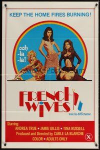 3g254 FRENCH WIVES 1sh '70 Andrea True, Jamie Gillis, Tina Russell, sexy art!