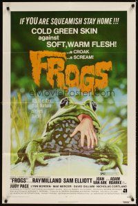 3g257 FROGS 1sh '72 great horror art of man-eating amphibian with human hand hanging from mouth!