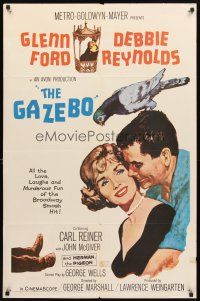 3g275 GAZEBO 1sh '60 great romantic art of Glenn Ford w/pigeon on head & Debbie Reynolds!