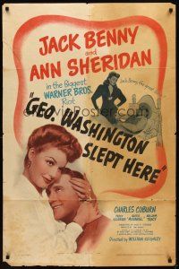 3g276 GEORGE WASHINGTON SLEPT HERE 1sh '42 sexy Ann Sheridan looks at Jack Benny the great lover!