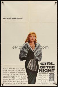 3g283 GIRL OF THE NIGHT 1sh '60 prostitute Anne Francis in a sexy dress is The Call Girl!