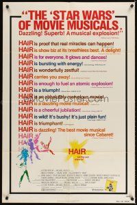 3g301 HAIR reviews 1sh '79 Milos Forman, Treat Williams, musical, let the sun shine in!