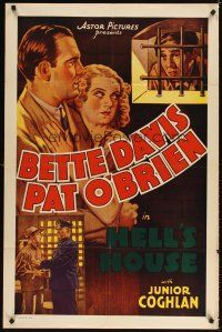3g320 HELL'S HOUSE 1sh R30s Bette Davis top billed in movie she had a minor role in!