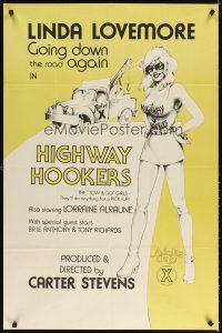 3g329 HIGHWAY HOOKERS 1sh '76 Linda Lovemore is going down the road again, sex!