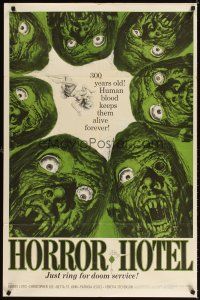 3g336 HORROR HOTEL 1sh '62 English horror, Christopher Lee, cool artwork!