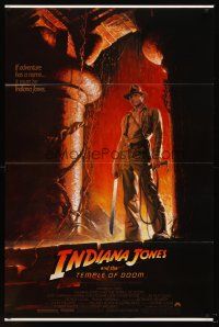 3g376 INDIANA JONES & THE TEMPLE OF DOOM 1sh '84 full-length art of Harrison Ford by Wolfe!