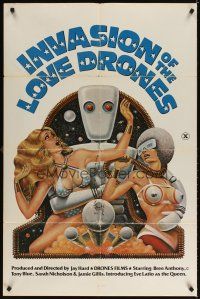3g381 INVASION OF THE LOVE DRONES 1sh '77 Jamie Gillis, wacky art of robot & sexy women!