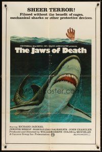 3g392 JAWS OF DEATH 1sh '76 great artwork image of giant shark underwater!