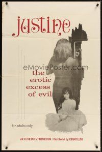 3g399 JUSTINE 1sh '67 Lidia Coldwell, Philip Dross, erotic excess of evil!