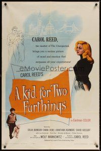 3g402 KID FOR TWO FARTHINGS 1sh '56 art of sexy Diana Dors, directed by Carol Reed!