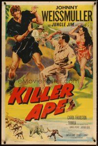 3g404 KILLER APE 1sh '53 Weissmuller as Jungle Jim, drug-mad beasts ravage human prey!