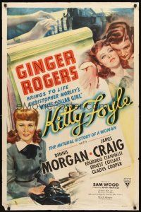3g411 KITTY FOYLE style A 1sh '40 great romantic close up of Ginger Rogers & Dennis Morgan!