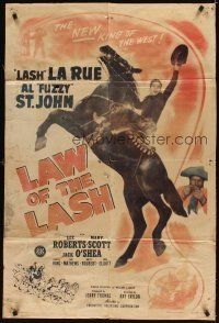 3g425 LAW OF THE LASH kraftbacked 1sh '47 great artwork image of Lash La Rue on rearing horse!