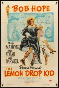 3g435 LEMON DROP KID 1sh '51 wacky artwork of Bob Hope in drag, Marilyn Maxwell!