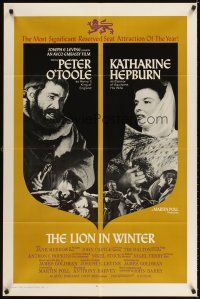 3g444 LION IN WINTER style B 1sh '68 Katharine Hepburn, Peter O'Toole as Henry II!