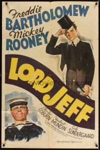 3g461 LORD JEFF style D 1sh '38 cool art of Freddie Bartholomew in top hat & sailor Mickey Rooney!