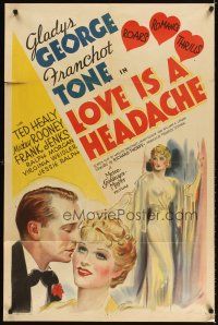 3g471 LOVE IS A HEADACHE style C 1sh '38 romantic close up art of Gladys George & Franchot Tone!