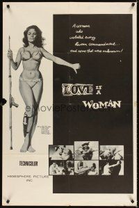 3g472 LOVE IS A WOMAN 1sh '66 Goode's Death is a Woman, sexy Patsy Anne Noble w/spear gun!