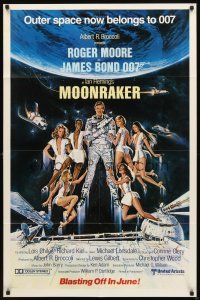 3g530 MOONRAKER advance 1sh '79 art of Roger Moore as James Bond & sexy space babes by Goozee!