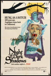 3g564 NIGHT OF DARK SHADOWS 1sh '71 wild freaky art of the woman hung as a witch 200 years ago!
