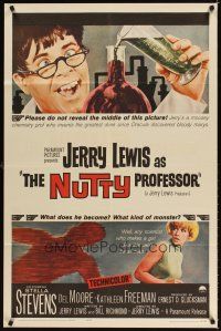 3g581 NUTTY PROFESSOR 1sh '63 wacky Jerry Lewis directs & stars w/pretty Stella Stevens!