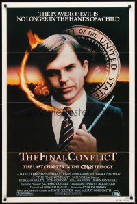 3g595 OMEN 3 - THE FINAL CONFLICT 1sh '81 creepy image of Sam Neill as President Damien!