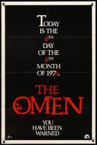 3g591 OMEN style B teaser 1sh '76 Gregory Peck, Lee Remick, Satanic horror, you have been warned!