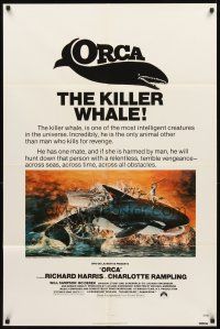 3g603 ORCA 1sh '77 wild artwork of attacking Killer Whale by John Berkey, it kills for revenge!