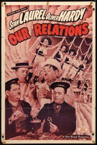 3g608 OUR RELATIONS 1sh R48 great images of Stan Laurel & Oliver Hardy!