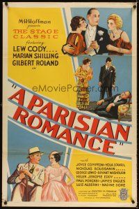 3g617 PARISIAN ROMANCE style B 1sh '32 Lew Cody, Marian Shilling & Gilbert Roland, stone litho art!