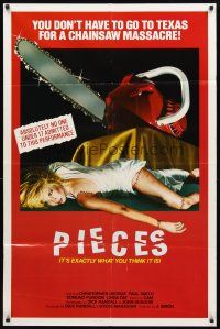 3g626 PIECES 1sh '83 chainsaw horror NOT in Texas, wild sexy slasher art!