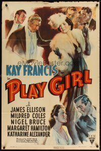 3g636 PLAY GIRL style A 1sh '41 James Ellison, Mildred Coles, sexy Kay Francis in fur!