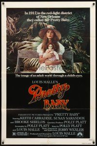 3g646 PRETTY BABY 1sh '78 directed by Louis Malle, young Brooke Shields sitting with doll!