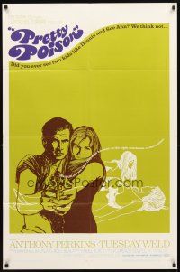 3g647 PRETTY POISON 1sh '68 cool artwork of psycho Anthony Perkins & crazy Tuesday Weld!